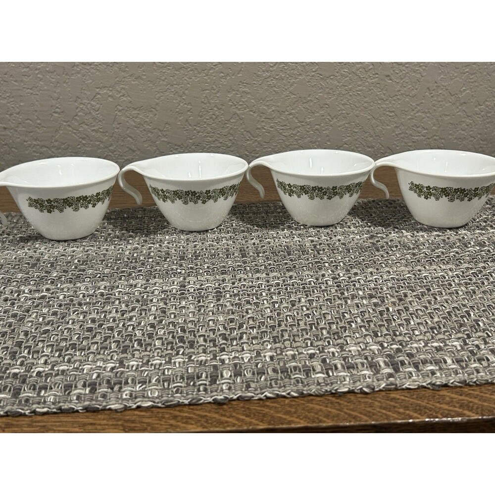 Corelle Crazy Daisy Coffee Cups Green Floral Print Hook Handle Set Of 4
